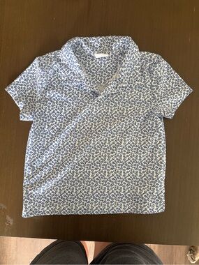 Kids White Polo with Blue Floral Print